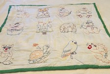 Handmade Quilt With Hand Stitched Animals And Castle On Front