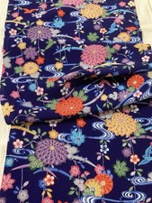 Japanese kimono silk fabric / Chirimen crepe, navy blue L66