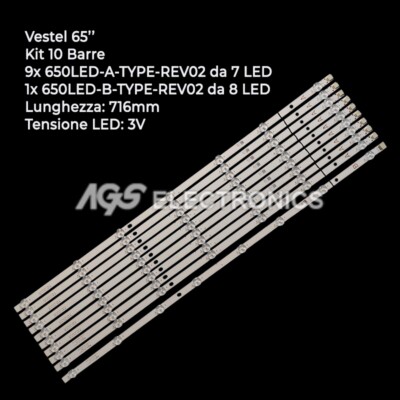 KIT 10 BARRES LED-STREIFEN-TV-VESTEL VES650QNTL, VES650QNTS, 65UD9000,65UD8900