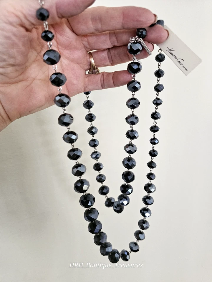 De colección. Collar Kenneth Cole New York Negro Cristal Facetado Cuentas 42" Largo Nuevo con Etiquetas