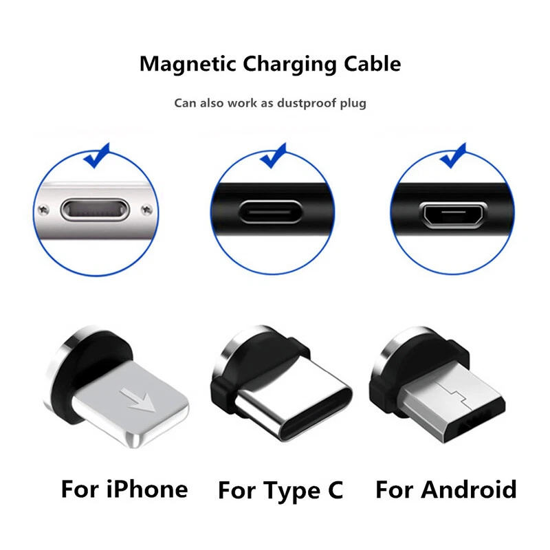 Light Up Magnetic Phone Charger LED Cable Adapter For iPhone Type C Micro USB