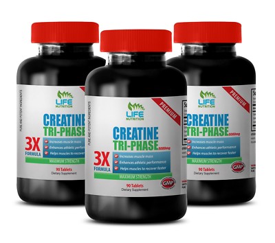 Tri-Phase Creatine 5000mg Phosphate Monohydrate Pyruvate 3 Bottles, 270 Tablets