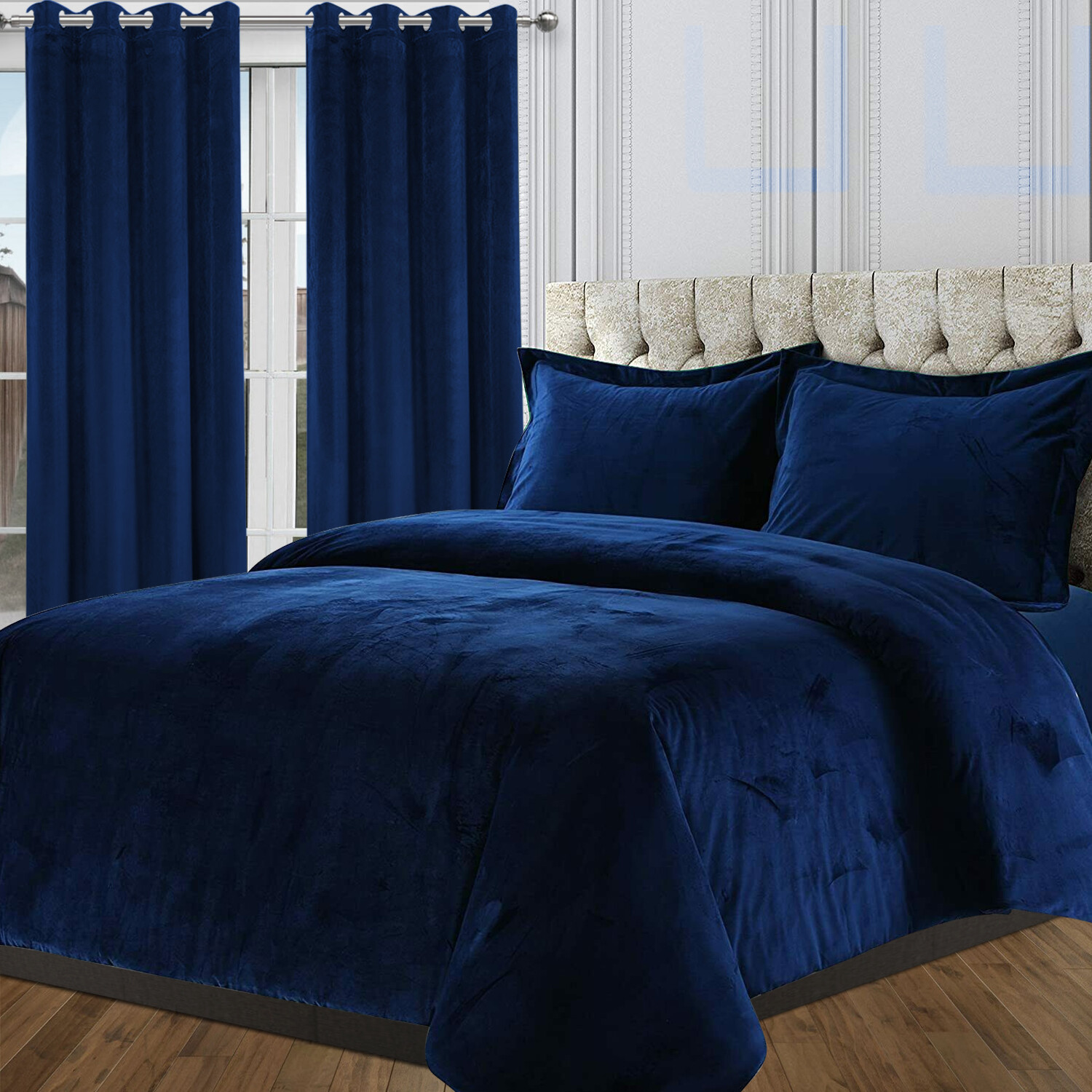 Crushed Velvet Duvet Quilt Cover Bedding Set & Matching Eyelet Ring Top