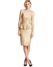 David Meister ~ Gold Metallic Illusion Neck Peplum Sheath Party Dress 6 NEW $600