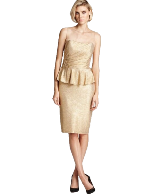 David Meister ~ Gold Metallic Illusion Neck Peplum Sheath Party Dress 6 NEW  $600 | eBay