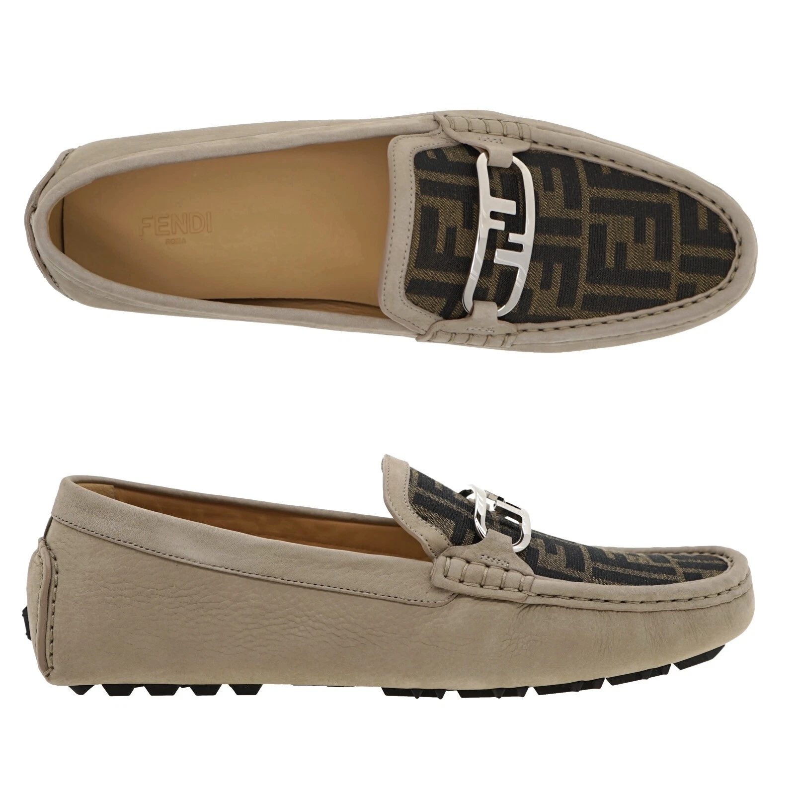 Fendi — Fendi O'Lock Loafers Suede Beige Leather Shoes Size 10 US New