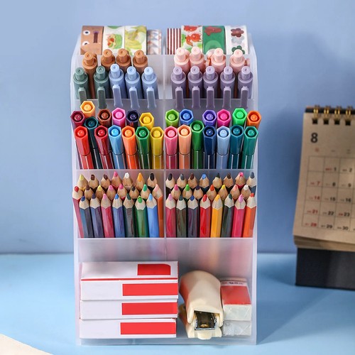 Wooden Desk Organiser DIY Desktop Tidy Pen Holder Large Capacity Stationery Box - Foto 2 di 14