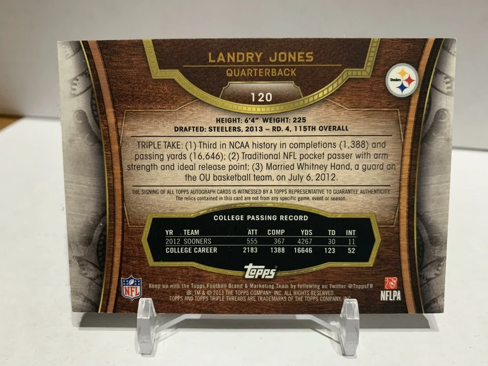 Landry Jones 2013 Topps Triple Threads Purple #120 Jersey Auto #'d /99 - Image 2 of 2