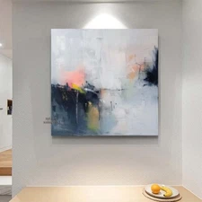 Modern Hand-Painted Oil Painting on Canvas wall Art Abstract Home Black Gray20in