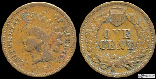 1868 Indian Head Penny, Cent, Fine Details, Scratch, Early Date Indian, C5149