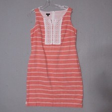 Talbots Dress Women 6 Shift Orange Linen Blend Crochet Pockets Stripe Career