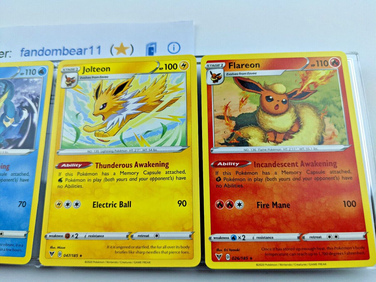 Jolteon Flareon Vaporeon Eevee - Vivid Voltage - Evoltuion Pokemon Card Lot  - Rare 4 Card Set - 047/185-026/185-030/185