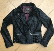 ~new Look Black Real Leather Vintage Biker Jacket Girls Ladies Size 10, New~