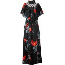 Vintage Victorian Gothic Vampire Style Gown Black/Red Lace High Neck Cape M