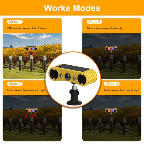 Solar Motion Sensor Alarm Ultrasonic 130db Loud Noise Maker LED Animal Repeller - Foto 18 di 24