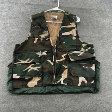 Sports Afield Vest Mens XL Green Camo Full Zip Utility Pocket Hunting Gear