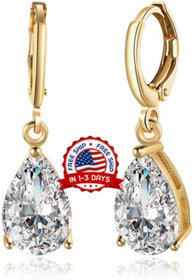 Boucles D'oreilles Femme En Or Jaune 18 Carats – Zirconium Blanc Brillant, Neuf Avec étiquettes
