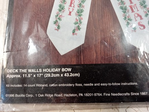 Bucilla 83652 Counted Cross Stitch Kit Deck the Halls Holiday Bow Vintage 1996 - Picture 3 of 7
