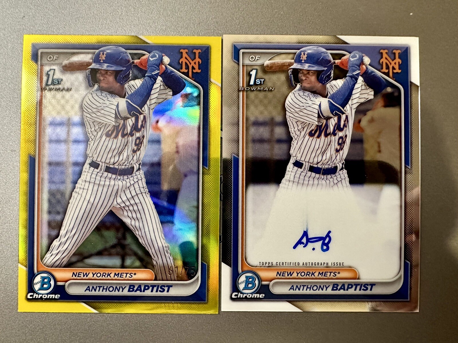 2024 Bowman Anthony Baptist 1st Chrome Auto & Yellow Refractor 61/75 METS