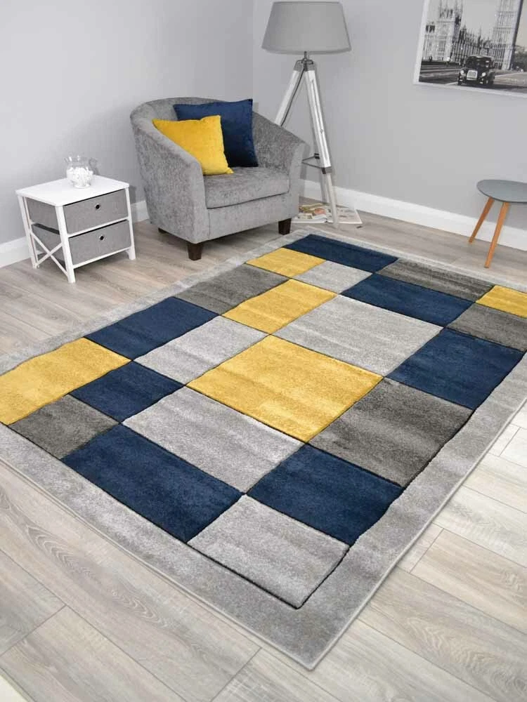 New Navy Blue Gold Mustard Rugs Small