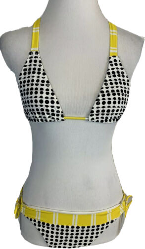 NWT RAISINS white w black polka dots-yellow tie BIKINI-top S/Bottom M