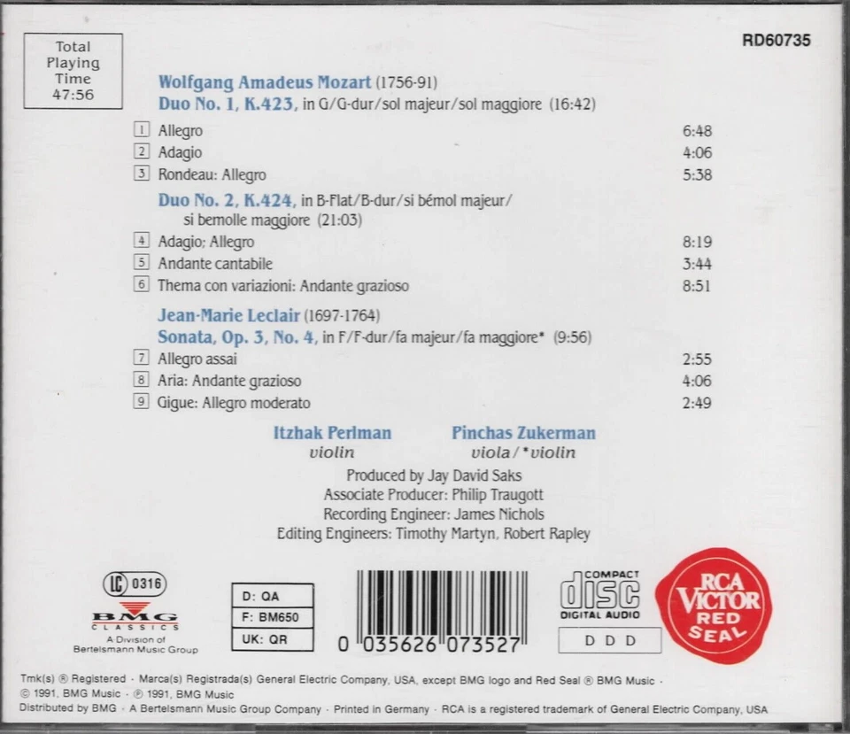 Mozart Leclair DUOS Perlman Zukerman | exzellent (C7028) - Bild 2 von 3