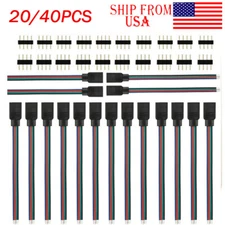 20/40PCS 4PIN Male/Female Connector Wire Cable For 5050 3528 RGB LED Strip Light