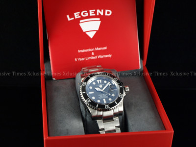 RARE Legend Men 200m Deep Blue Diver Midnight Black Dial Quartz SS Watch