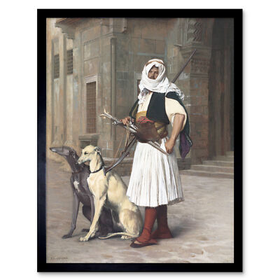 Gerome Arnaute mit zwei Whippets Hund Gemälde Kunstdruck gerahmt 12x16