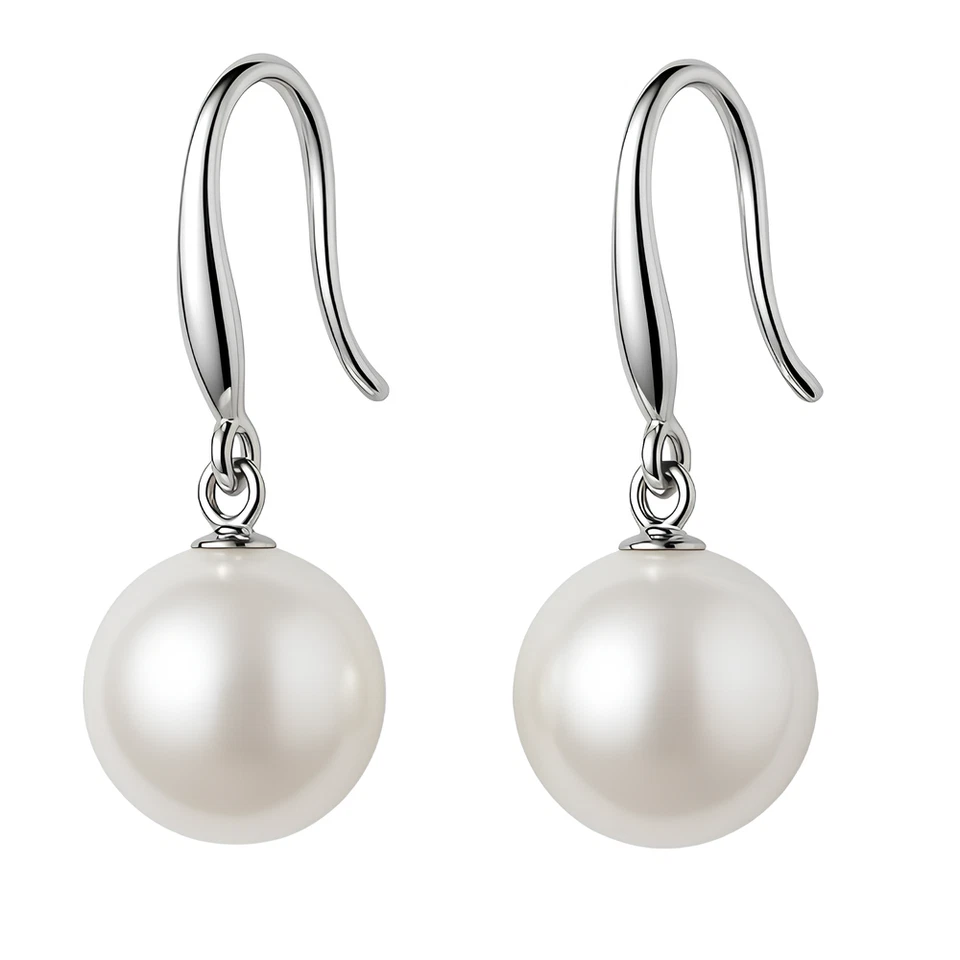 Pearl Earrings 10mm Silver Drop Dangle 925 Silver Imitation Pearl Bead Jewellery - Изображение 2 из 4