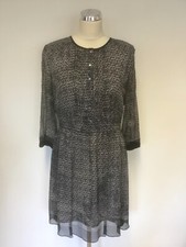 JIGSAW DARK BLUE PRINT  3/4 SLEEVE SILK TEA DRESS SIZE 12