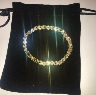WOMENS SWAROVSKI ELEMENTS CRYSTAL HEART BRACELET BANGLE GOLD PLATED GIFT SHINE - Image 1 of 4
