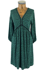 NEXT DRESS 8 GREEN BLACK Floral Fit & Flare Stretchy Midi Summer Casual