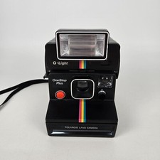 VTG Polaroid One Step Plus Land Camera W/ Q-Light Flash Strap Black Rainbow UN