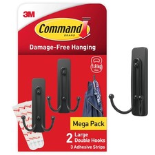Command Decorative Hook, Matte Black Double Hook, Indoor use - 2 Metal Medium