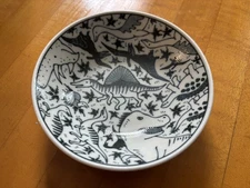 Mino Ware Ceramics Round Deep Plate | Made In Japan | Dinosaurs Design