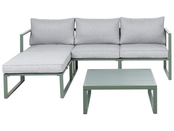Lounge Set Aluminium GrüN 3-Sitzer Gartensofa Mit Couchtisch Ottomane Auflagen-image