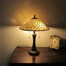 stained Glass Tiffany-style Victorian Table Lamp 16" Wide Shade Glass Beads