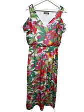 Nine West Maxi Dress Womens 4 Pink Floral Boho Sleeveless V-Neck Summer
