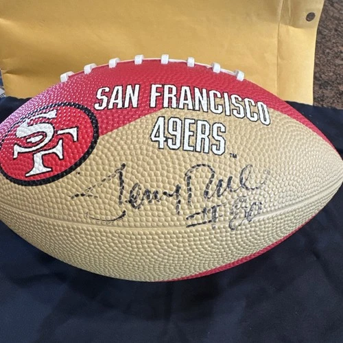 Jerry Rice Signed kids football. “Hutch” brand with Castrol logo