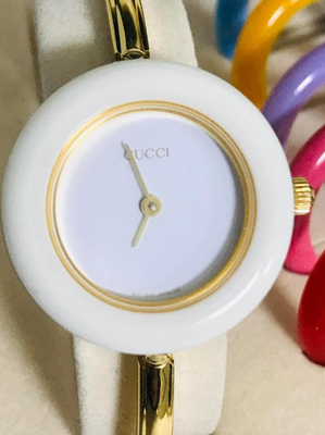 Gucci 11/12.2 Women's Gold Plated Bezel White Dial Watch for sale