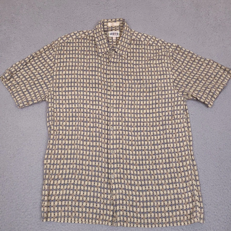 Campia Moda Shirt Mens Medium Colourful Geometric Argyle Diamond Rayon Button - Image 2 of 4