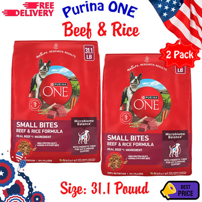 Purina ONE Small Bites Beef & Rice Dry Dog Food 31.1lb High Protein 2 Pack
