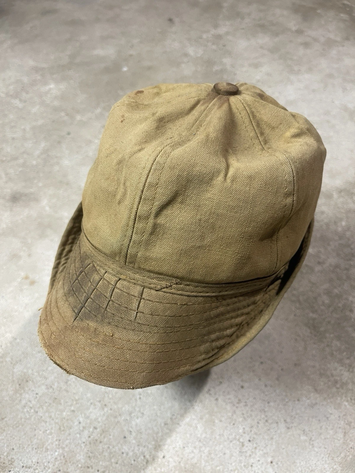 VTG 1930s RED HEAD BONE DRY CANVAS Small HUNTING BOONIE BUCKET HAT CAP