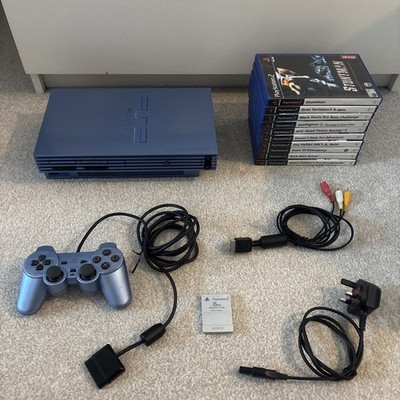Sony PlayStation 2 Limited Edition Aqua Blau Konsole & Controller & 10 Spiele PS2