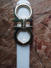 FERRAGAMO LEATHER BELT WHITE WITH GOLD LARGE BUCKLE all sizes