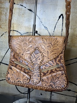 #ad Rising sun hand tooled leather crossbody bag with a floral pattern $35.99