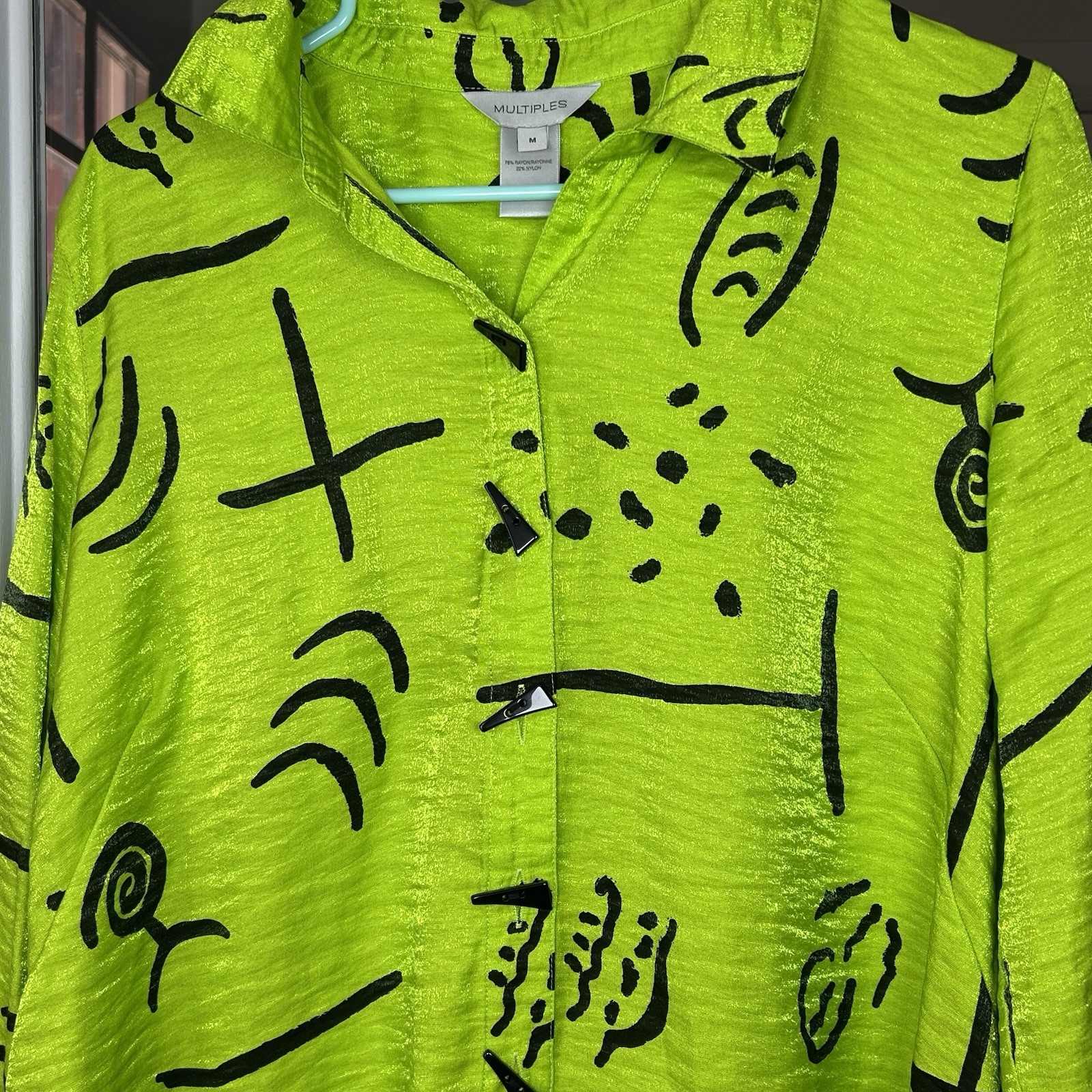 Multiples Neon Lime Abstract Tunic Medium Art Tea… - image 3