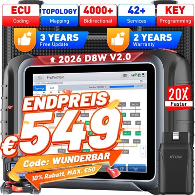 2026 XTOOL D8W Profi OBD2 Diagnosegerät Auto Scanner ALLE SYSTEM ECU Codierung