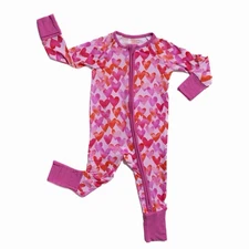 Little Sleepies Zippy Infant Girls 3-6 Months Pink Watercolor Hearts Love